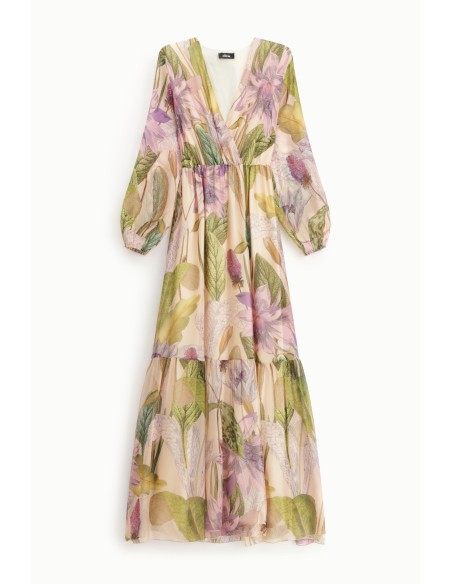 Vestido Comprido com Estampa Floral e Mangas Amplas Dixie