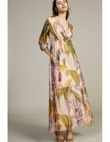 Abito Lungo Con Stampa Floreale E Maniche Ampie Dixie - Vestiti Fir...