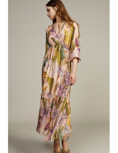 Vestido Longo Com Estampa Floral E Mangas Amplas Dixie