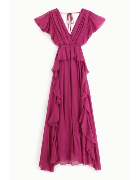 Vestido Longo com Folhos Fluidos Dixie