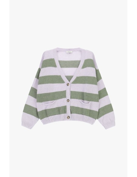 Cardigan às riscas com botões e bolsos frontais Dixie