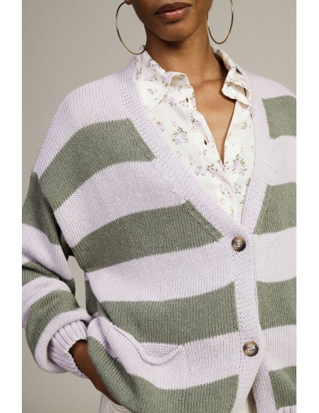 Cardigan às Riscas com Botões e Bolsos Frontais Dixie