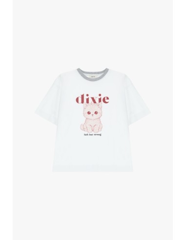 T-shirt de gola redonda com estampado de gatinho e lettering Dixie