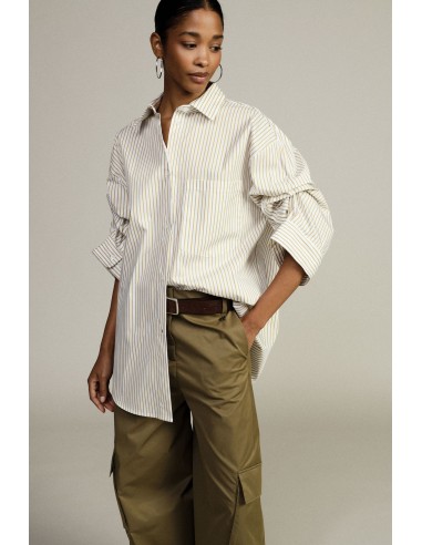 Camisa Oversize às Riscas com Bolso no Peito Dixie