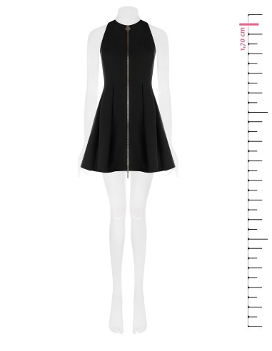 Vestido curto com saia rodada em tecido técnico, com fecho de correr e logótipo Rinascimento