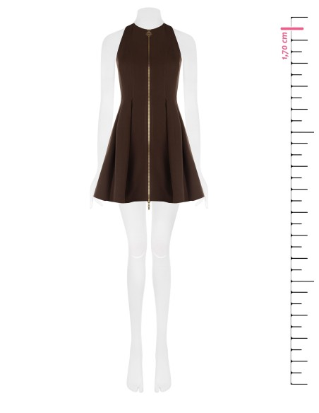 Vestido Curto Rodado em Tecido Técnico com Zíper com Logo Rinascimento