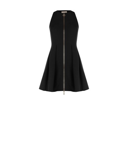 Vestido curto evasê em tecido técnico com fecho de correr com logo Rinascimento