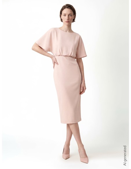 Vestido longo em tecido fluido com mangas morcego Rinascimento