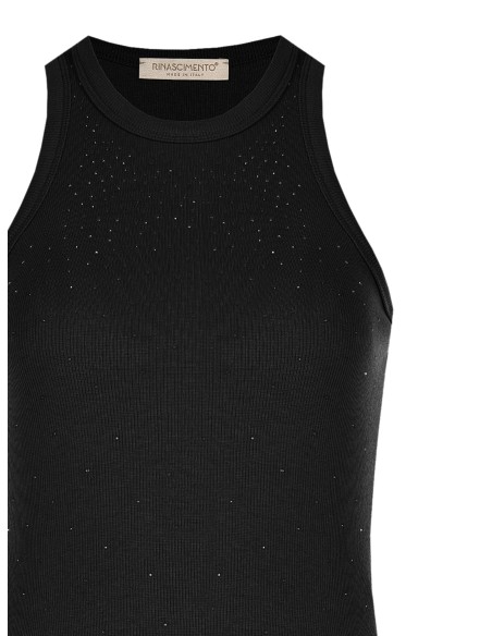 Top ajustado em mistura de algodão canelado com strass Rinascimento