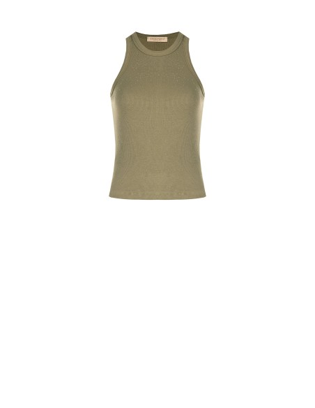 Top justo em mistura de algodão canelado com strass Rinascimento