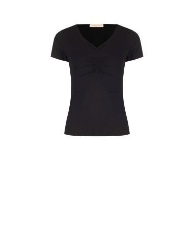 T-shirt justa em mistura de viscose com decote em V franzido Rinascimento