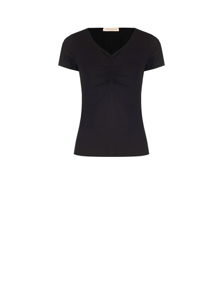 T-shirt justa em mistura de viscose com decote em V franzido Rinascimento