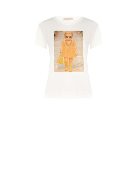 T-shirt Regular em Algodão com Estampa de Menina e Strass Rinascimento