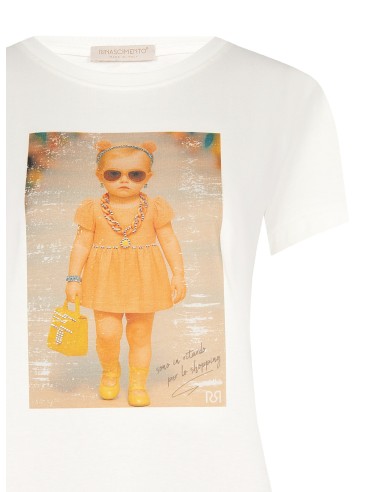 T-Shirt Regular em algodão com estampado de menina e strass Rinascimento