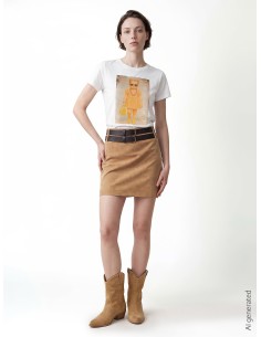 T-shirt regular em algodão com estampado de menina e strass Rinascimento