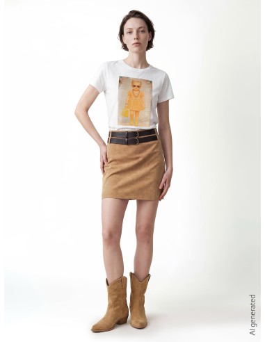 T-shirt regular em algodão com estampado de menina e strass Rinascimento