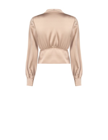 Blusa Ajustada Em Cetim Com Decote Em V Cruzado Rinascimento