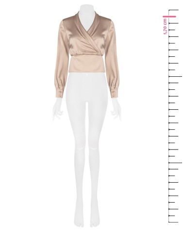 Blusa ajustada em cetim com decote em V cruzado Rinascimento