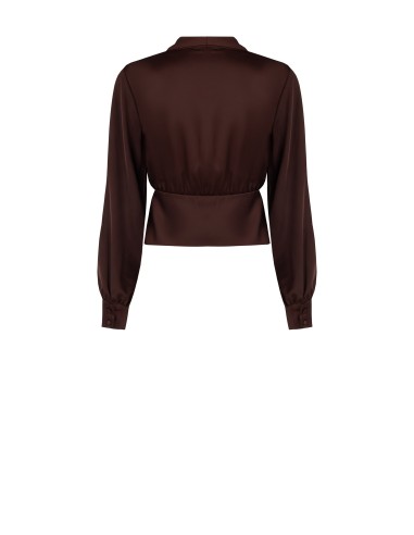 Blusa acinturada em cetim com decote em V cruzado Rinascimento