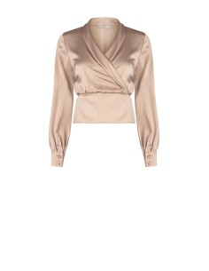 Blusa ajustada em cetim com decote em V cruzado Rinascimento