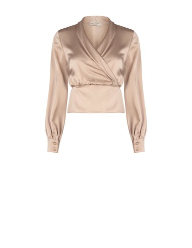 Blusa ajustada em cetim com decote em V cruzado Rinascimento