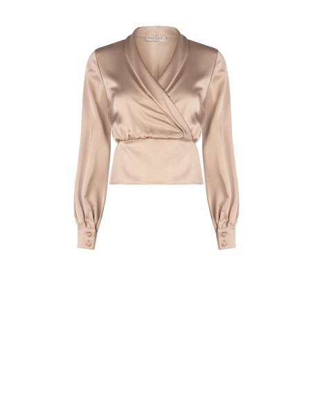 Blusa ajustada em cetim com decote em V cruzado Rinascimento