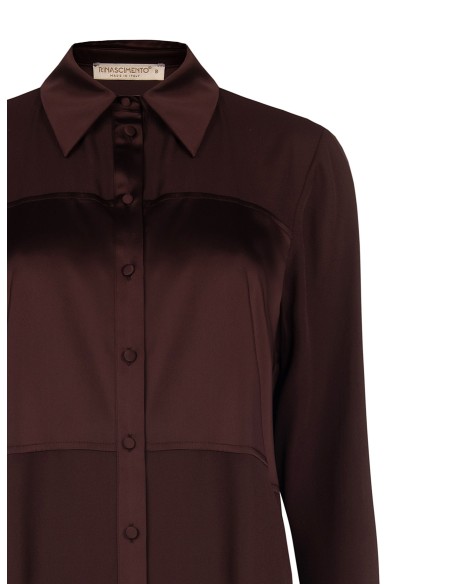 Camisa Fluida em Georgette com Insertos em Cetim Rinascimento