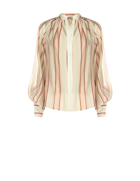 Camisa às Riscas em Lyocell Ultraleve com Mangas Bufantes Rinascimento