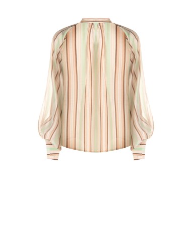 Camisa às riscas em lyocell ultraleve com mangas bufantes Rinascimento