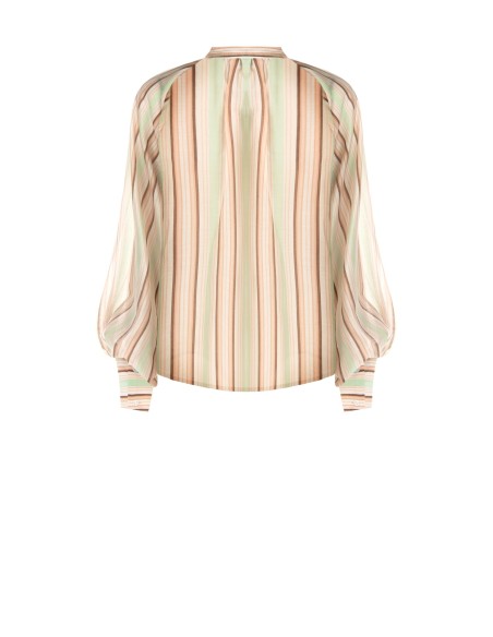 Camisa às riscas em lyocell ultraleve com mangas bufantes Rinascimento