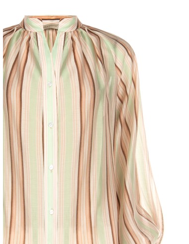 Camisa às Riscas em Lyocell Ultraleve com Mangas Bufantes Rinascimento