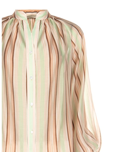 Camisa às Riscas em Lyocell Ultraleve com Mangas Bufantes Rinascimento