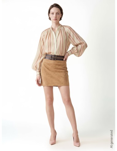 Camisa às riscas em lyocell ultraleve com mangas balão Rinascimento