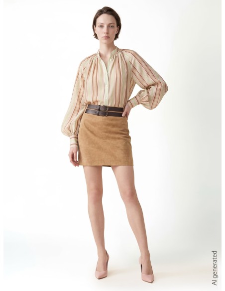 Camisa às riscas em lyocell ultraleve com mangas balão Rinascimento