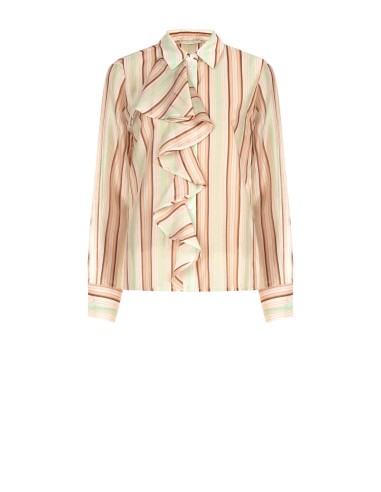 Camisa às riscas em lyocell ultraleve com maxi folho Rinascimento