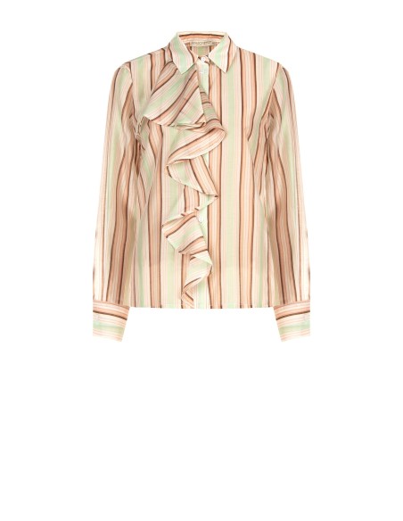 Camisa às riscas em lyocell ultraleve com maxi folho Rinascimento