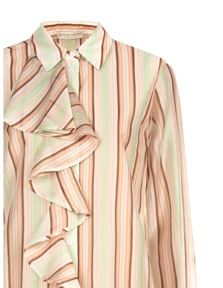 Camisa às Riscas em Lyocell Ultraleve com Maxi Folhos Rinascimento