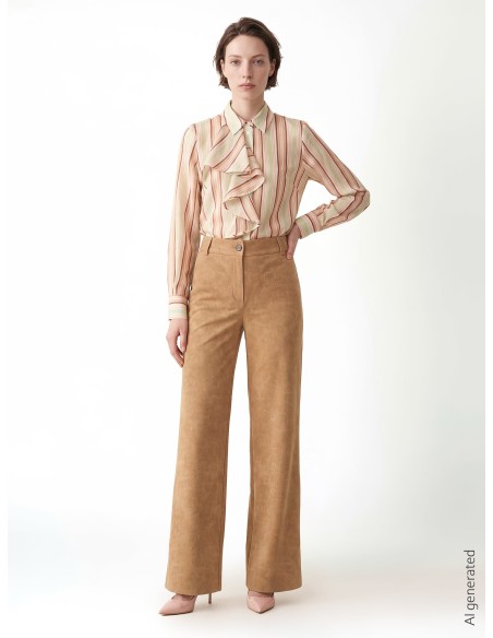 Camisa às riscas em lyocell ultraleve com maxi folho Rinascimento