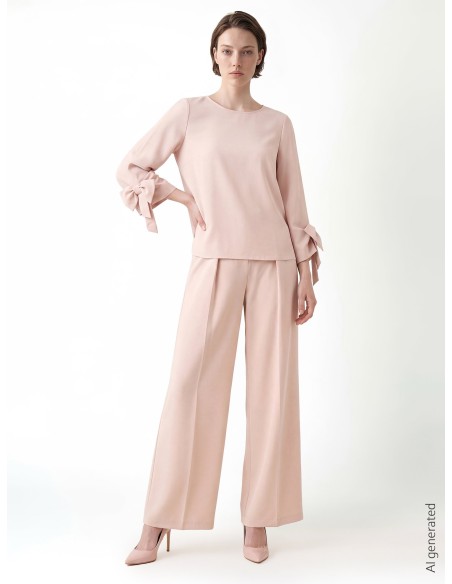 Blusa ampla em tecido fluido com maxi laços nas mangas Rinascimento