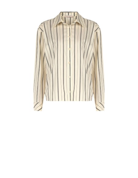 Camisa Larga Às Riscas Em Mistura de Algodão Rinascimento