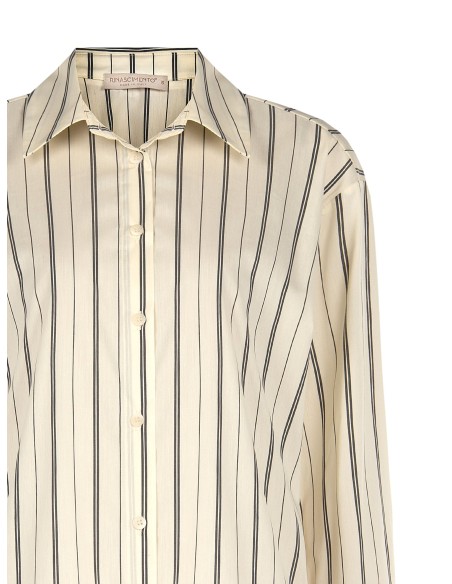 Camisa ampla às riscas em misto de algodão Rinascimento