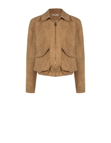 Casaco bomber em simil-camurça com efeito degradé e maxi bolsos Rinascimento