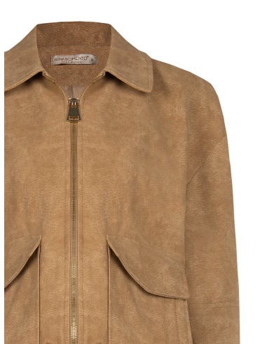 Casaco bomber em pele sintética tipo camurça com efeito degradé e maxi bolsos Rinascimento