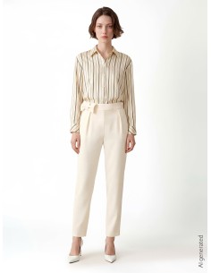 Calças cigarette em mistura de viscose com laço na cintura e elástico na parte de trás Rinascimento