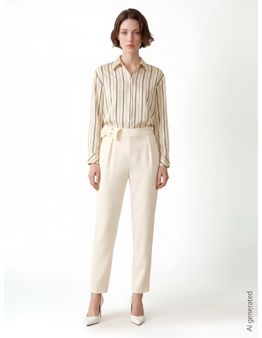 Calças cigarette em mistura de viscose com laço na cintura e elástico na parte de trás Rinascimento