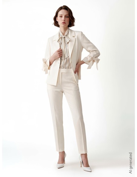 Calças de corte reto em mistura de viscose com elástico atrás Rinascimento