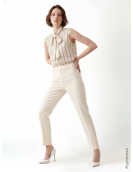 Calças retas em mistura de viscose com elástico atrás Rinascimento