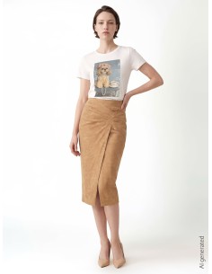 Saia tubinho com cruzamento em imitação de camurça esfumada Rinascimento