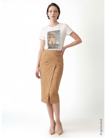 Saia tubinho com cruzamento em imitação de camurça esfumada Rinascimento