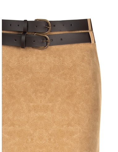 Minissaia em imitação de camurça esfumada com dupla cintura em pele sintética combinada Rinascimento